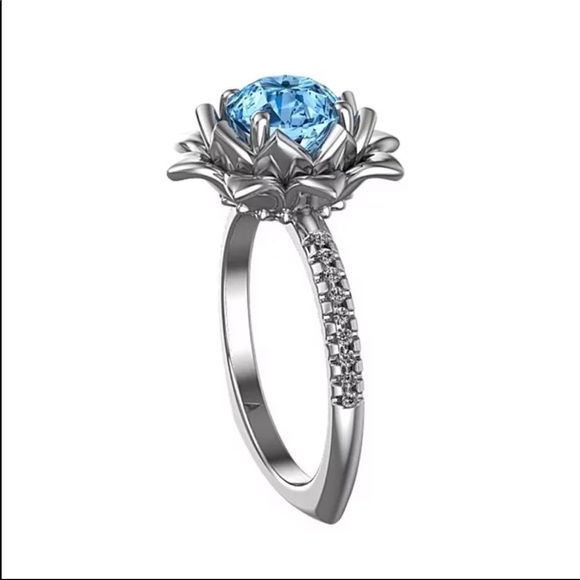New 925 Silver Lotus Flower Sapphire Ring - Picture 6 of 6